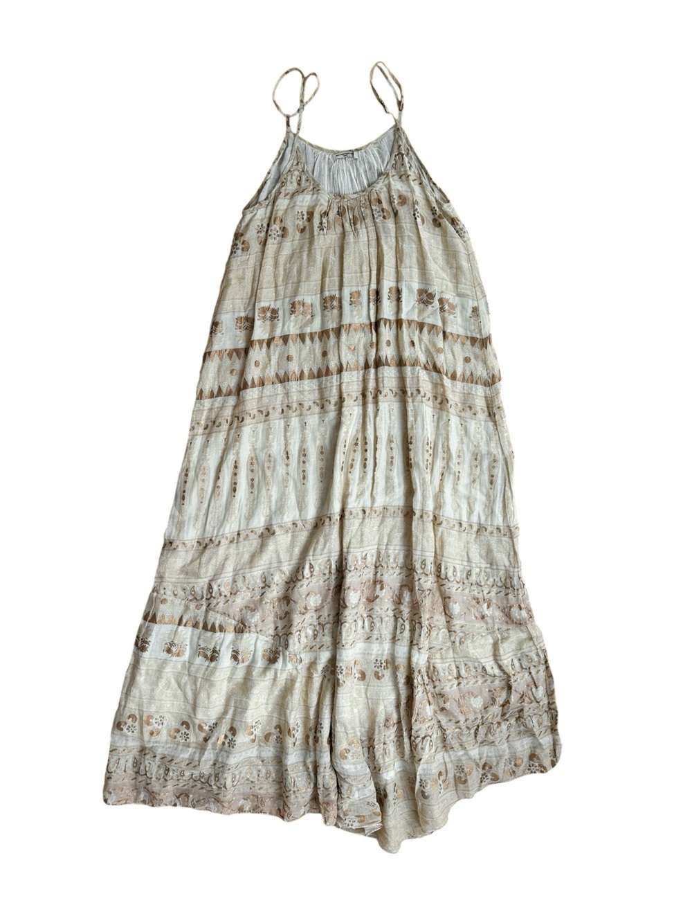 Mes Demoiselles Cream Tan and Gold Cotton Maxi Dress